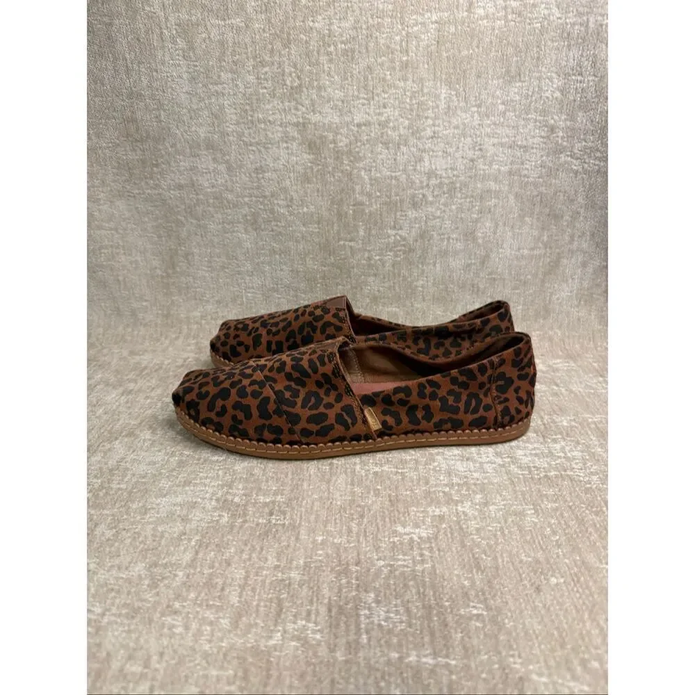 Toms Women's Leopard Print Suede Leather Wrap Alpargata Espadrille Brown Size 9